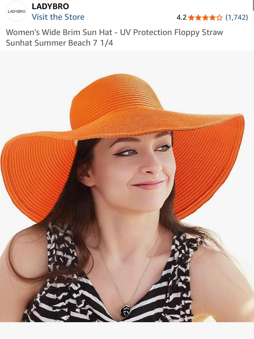 Orange Wide Brim Floppy Sun Hat for Women